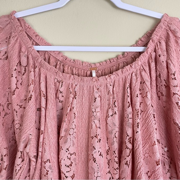 Free People Stacey Lace Blush Crop Puff Sleeve Relaxed Fit Top Size Small - Picture 11 of 15